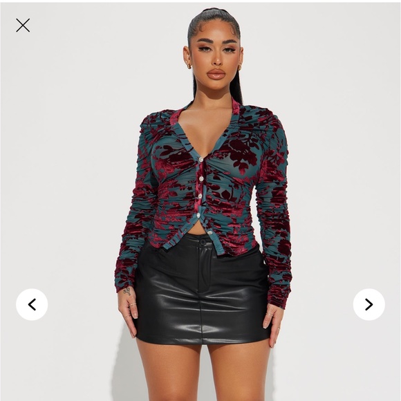 Fashion Nova velvet top - teal/combo - Picture 2 of 3